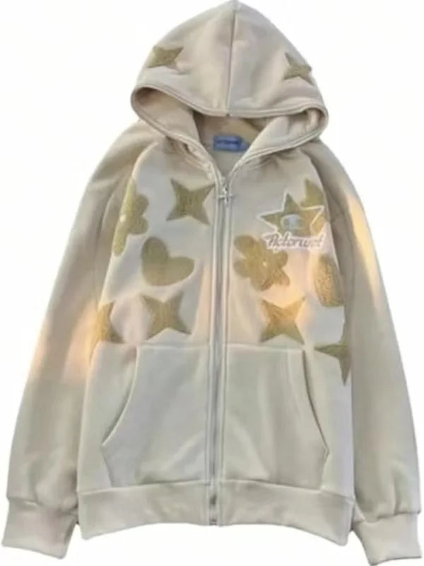 Women's Oversized Zip-Up Hoodie with Embroidered Graphic Streetwear Relaxed Everyday Fit