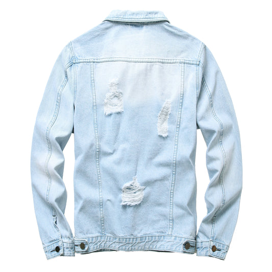 Distressed Denim Trucker Jacket with Slim Streetwear Inspired Casual Fit