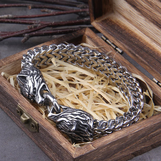 Wolf Charm Chain Bracelet With Nordic Inspired Punk Statement Design
