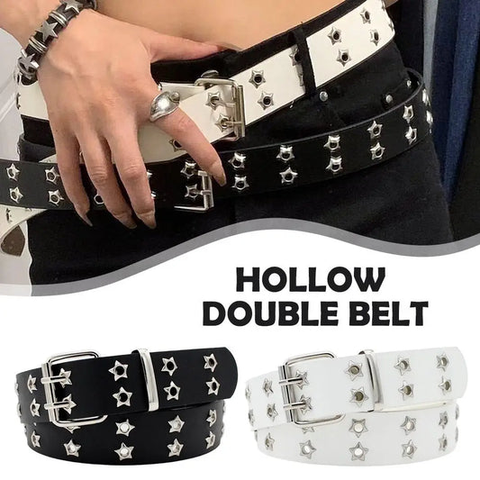 Double Row Star Rivet Belt for Punk Gothic Y2K Streetwear Fashion