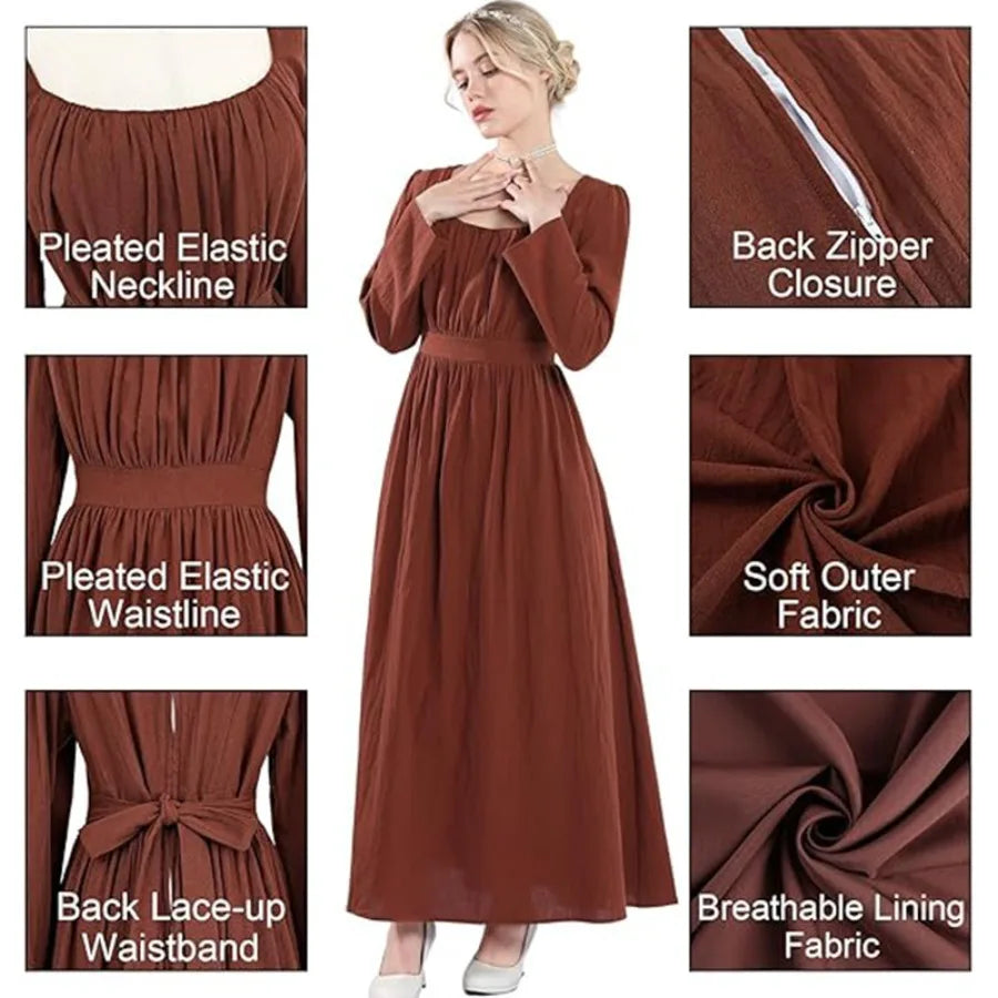 Vintage Long Sleeve Tie Waist Feminine Alternative Fashion Maxi Dress