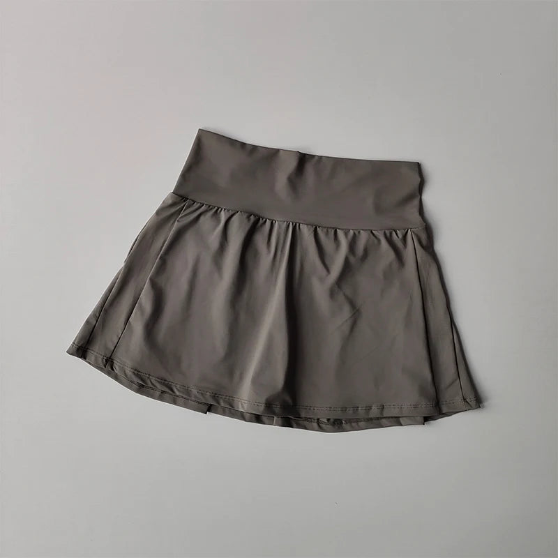 High Waist Performance Tennis Skort with Built-In Shorts and Pleats