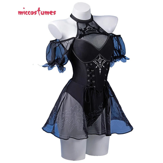 Women's Halter Backless One-Piece Swimsuit with Sheer Puff Sleeves and Mesh Overlay