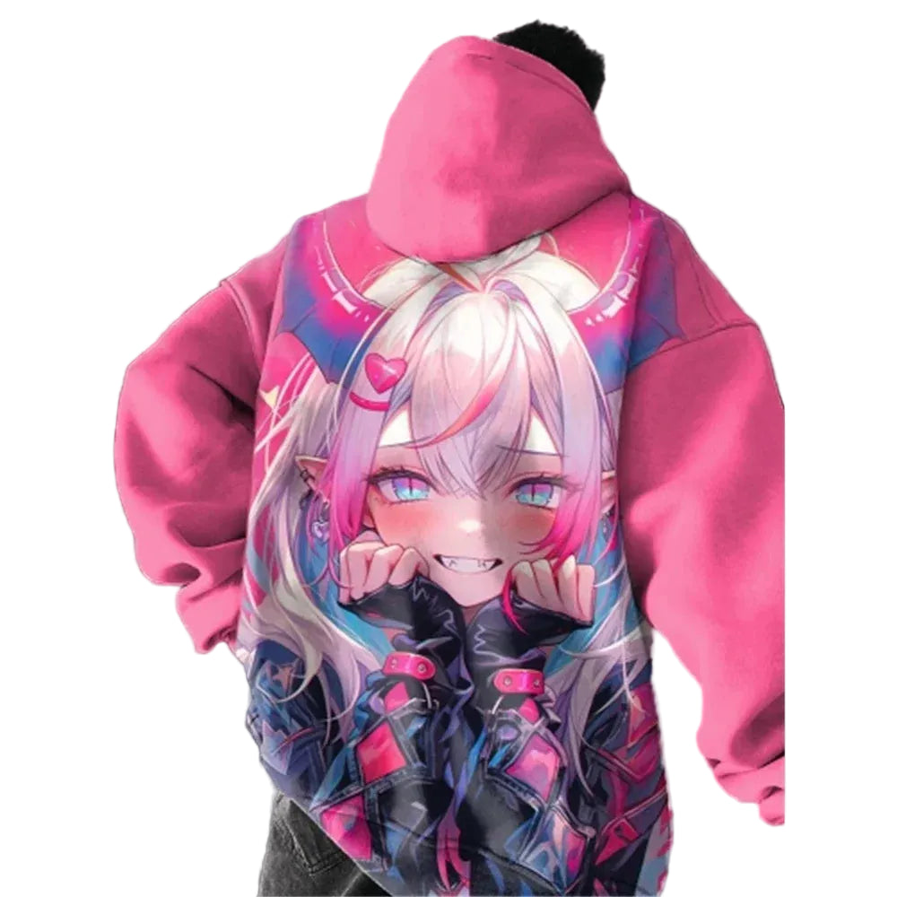 Kawaii Anime Oversized Hoodie with Manga-Inspired Urban Fashion Artwork
