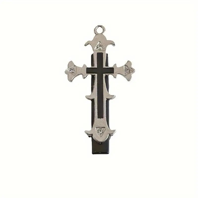 Gothic Cross Duckbill Hair Clip Punk Inspired Statement Hairstyle Accessory