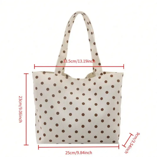 Polka Dot Canvas Tote Shoulder Bag with Everyday Carry Design