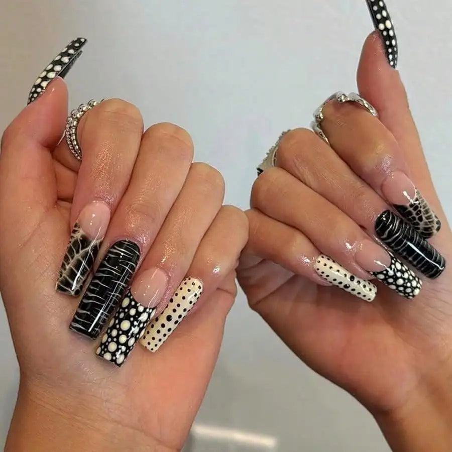 Punk Gothic Studded Press On Nails with Bold Alternative Fashion Details