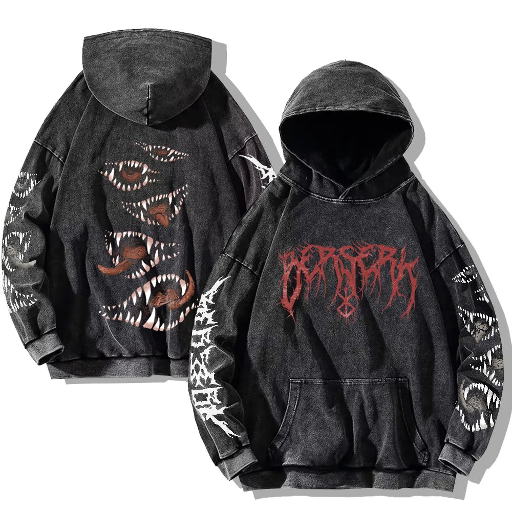 Oversized Anime Goth Serpent Graphic Hoodie With Vintage Streetwear Style