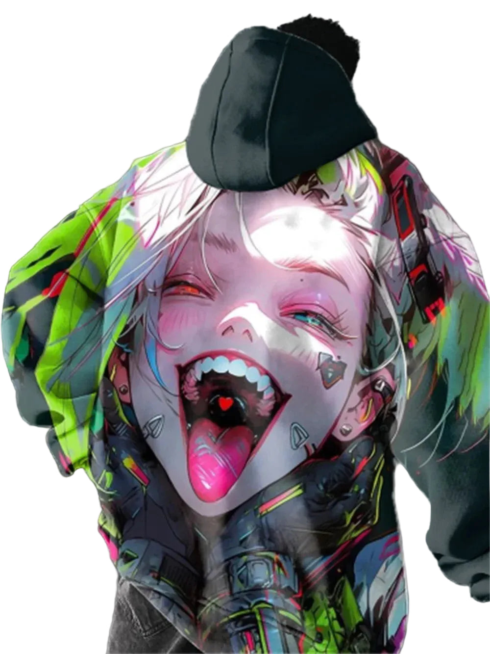 Abstract Anime Streetwear Hoodie with Manga-Inspired Cyber Graphic Design