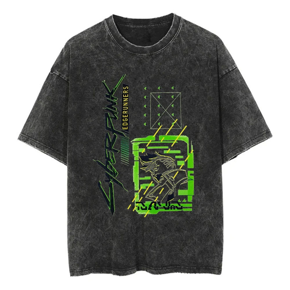 Cyberpunk Manga Interface Streetwear Oversized Washed Graphic T-Shirt