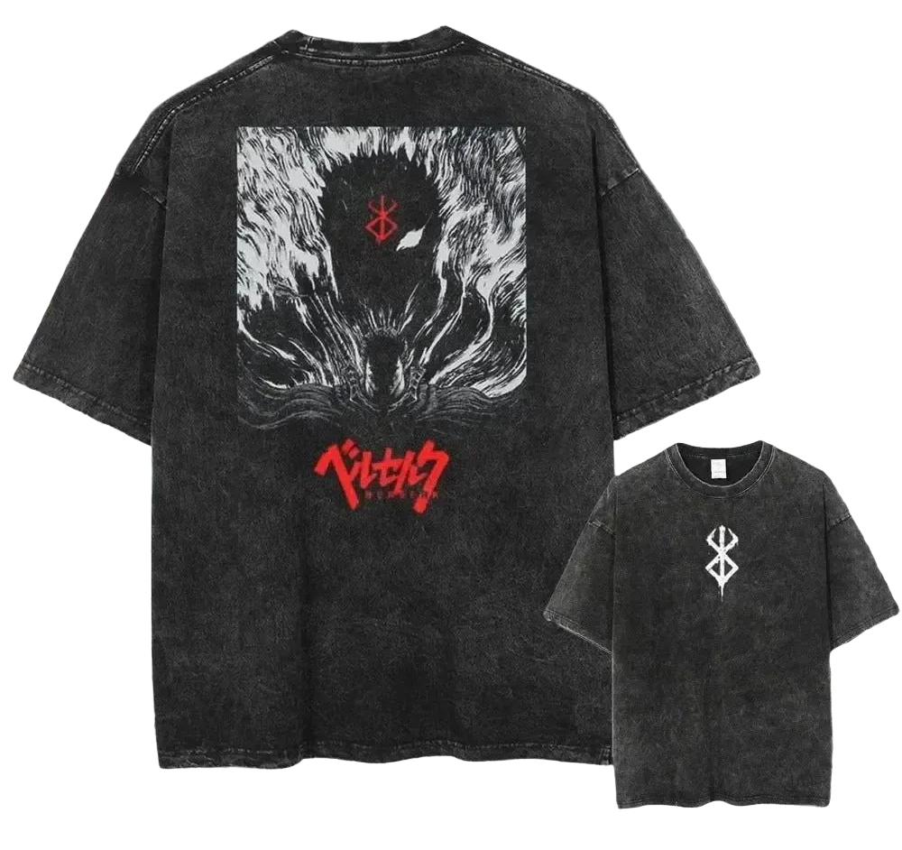 Anime Goth Horror Streetwear Shirt with Distressed Manga Eye Artwork
