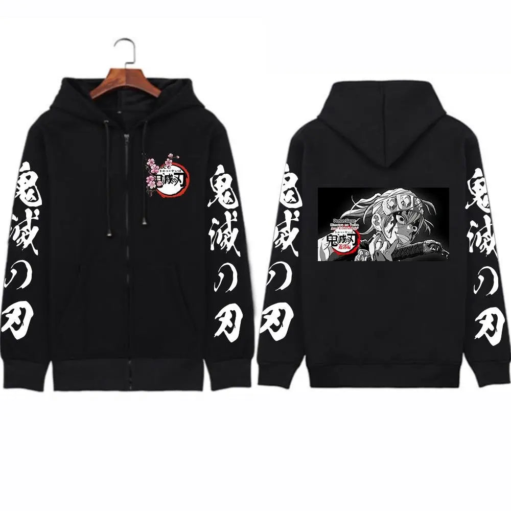 Manga Streetwear Zip Hoodie with Serpent Graphic Artwork