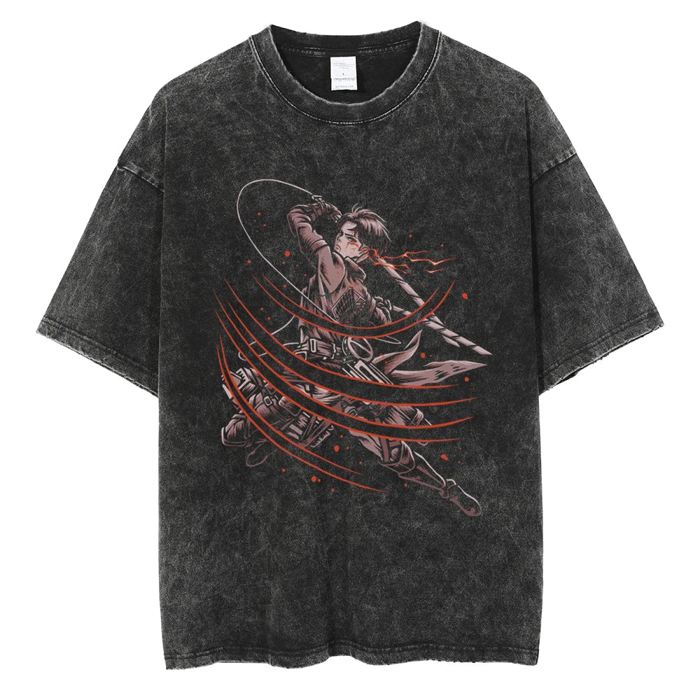 Abstract Manga Slash Graphic Oversized Washed Alternative T-Shirt