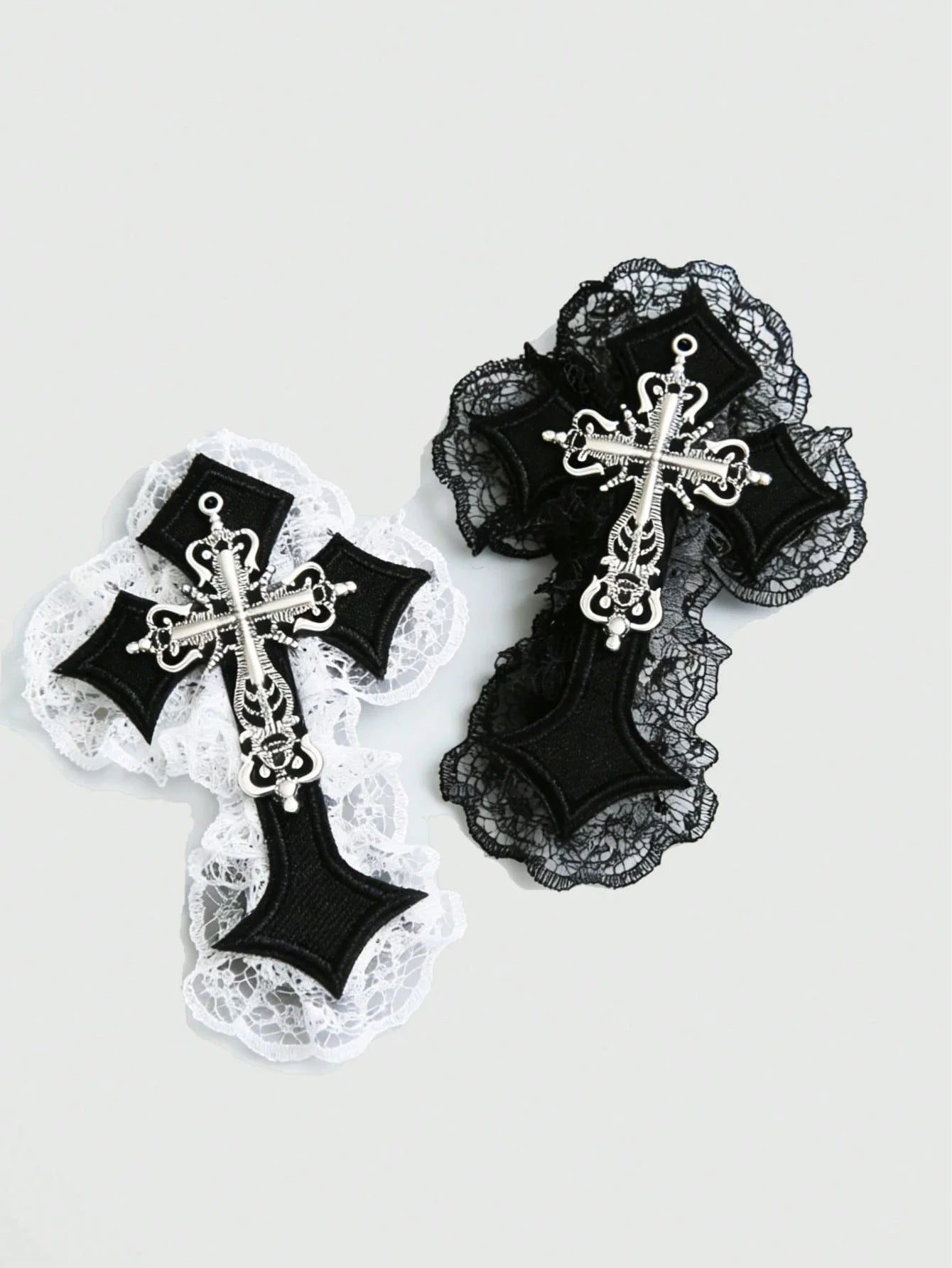 Gothic Lace Cross Hair Clip Set Dark Romantic Statement Accessories