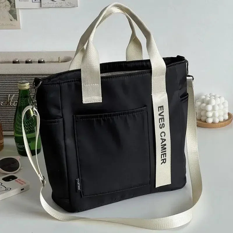 Large Capacity Nylon Tote Bag with Utility Pockets Casual Everyday Design