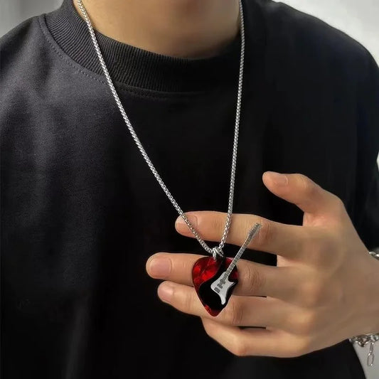Guitar Pick Pendant Necklace for Punk Grunge and Alternative Streetwear Looks