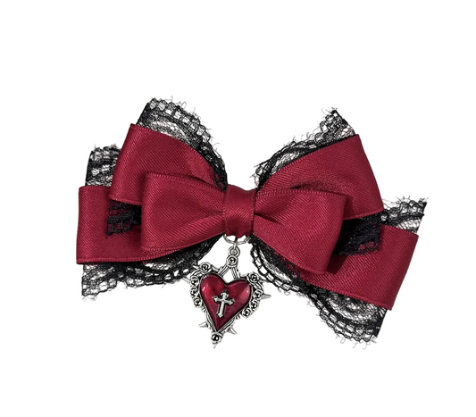 Gothic Lace Ribbon Bow Hair Clip Dark Romantic Statement Accessory