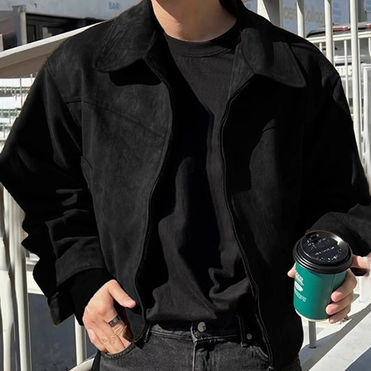 Men's Vintage-Inspired Cropped Zip Jacket with Relaxed Workwear Silhouette