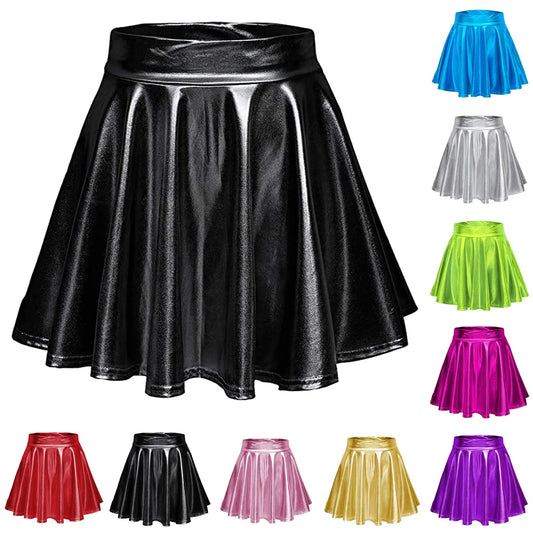 Glossy A-Line Mini Skirt with High Shine Streetwear Festival Styling