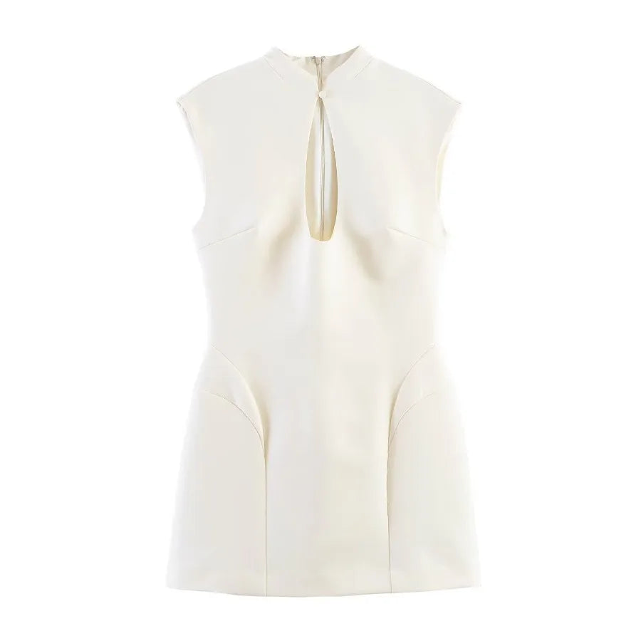 Sleeveless Structured Mini Dress with Soft Volume and Modern Shape