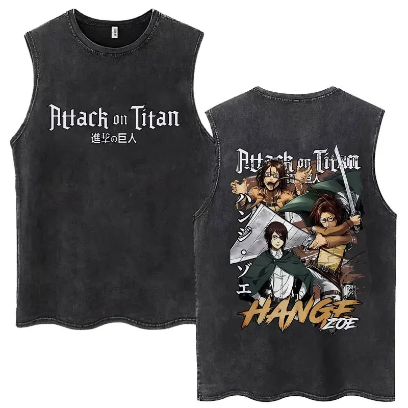 Retro Manga-Inspired Sleeveless Tank Top with Action Graphic Alternative Streetwear Design Blend
