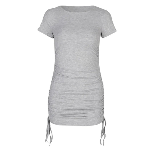 Ruched Bodycon Mini Dress with Drawstring Side and Short Sleeves