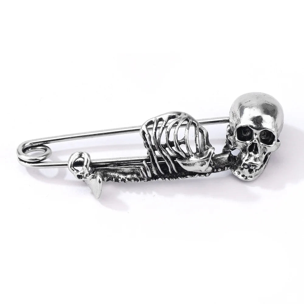 Dark Skull Safety Pin Brooch for Punk Gothic Alternative Fashion