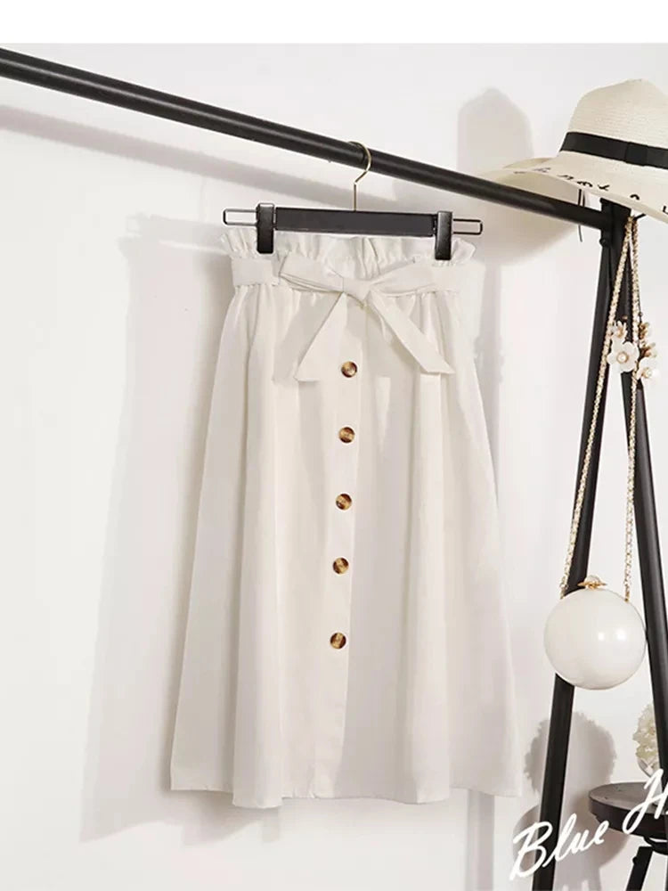 High Waist Pleated Midi Skirt with Button Front Elegant Contemporary Everyday Fashion
