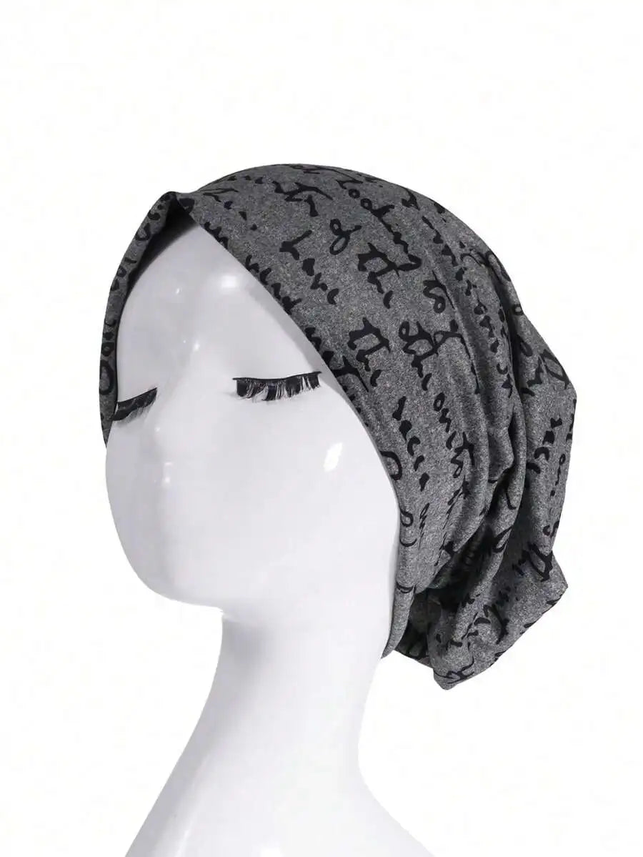 Script Pattern Polyester Knit Beanie for Contemporary Casual Streetwear Winter Everyday Fashion Style