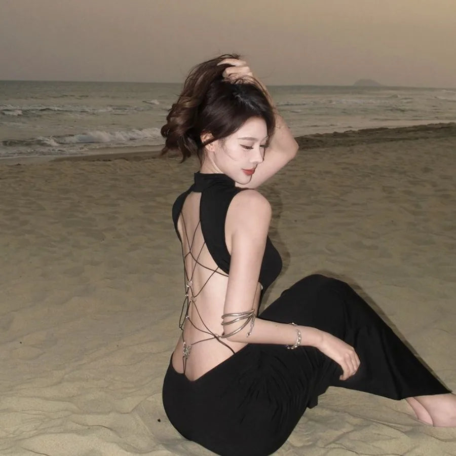 Backless Minimalist Gothic Streetwear Wide Leg Jumpsuit