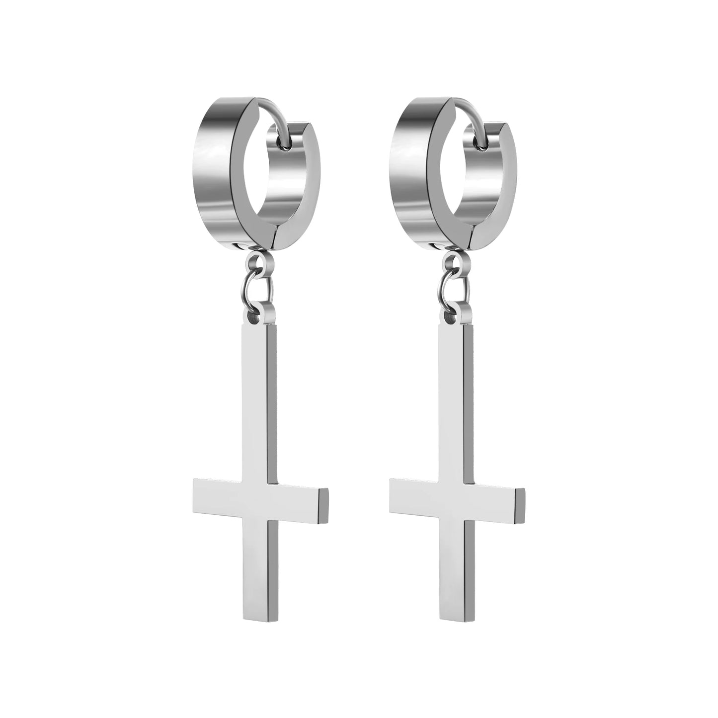 Gothic Cross Hoop Earrings for Punk and Alternative Statement Styling