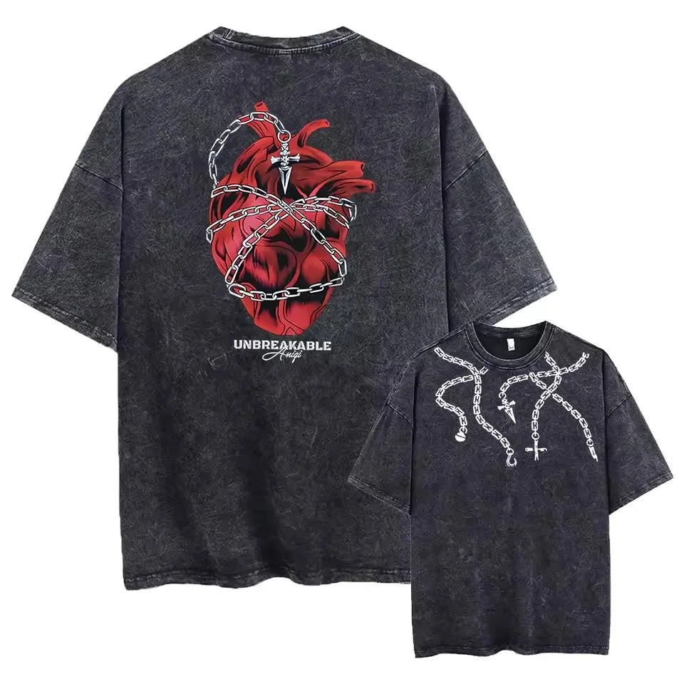 Anime Goth Horror Graphic T-Shirt with Distressed Anatomical Artwork
