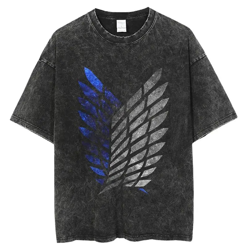Anime Wings Symbol Graphic T-Shirt with Gothic Streetwear Manga Aesthetic