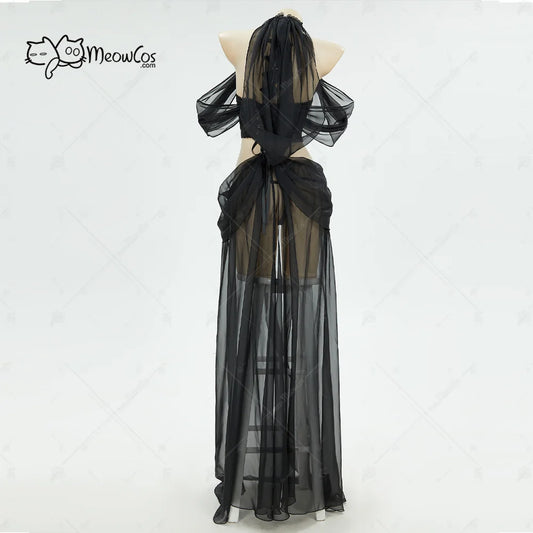 Women's Avant Garde Halter Bodysuit With Sheer Maxi Overlay And Dramatic Puff Sleeves