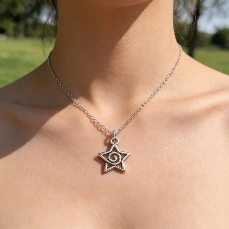 Y2K Swirl Star Pendant Necklace Celestial Alternative Fashion Jewelry