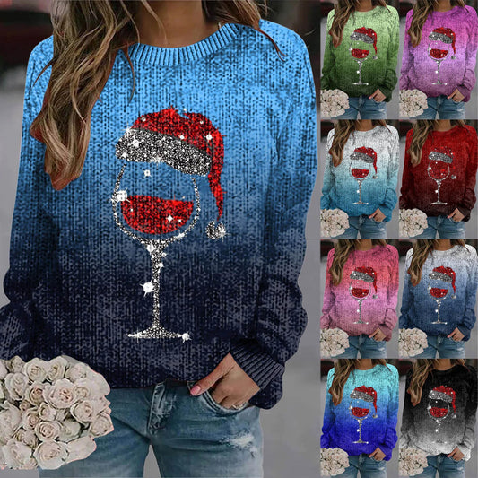 Women's Festive Graphic Crew Neck Thick Knit Pullover Sweater With Relaxed Fit