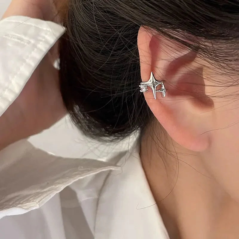Celestial Four Point Star Ear Cuff for Gothic Y2K Alternative Styling