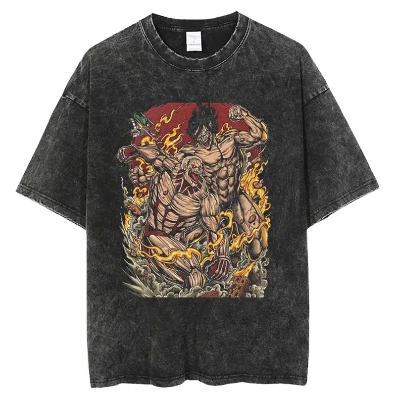Anime Titan Warrior Graphic T-Shirt with Dark Manga Streetwear Artwork