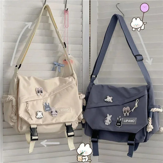 Large Capacity Nylon Crossbody Messenger Bag with Utility Pocket Streetwear Design