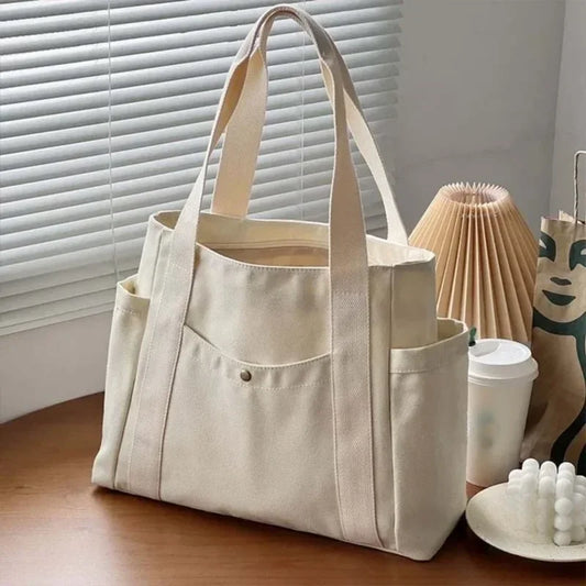 Large Capacity Utility Canvas Tote Shoulder Bag with Everyday Carry Design
