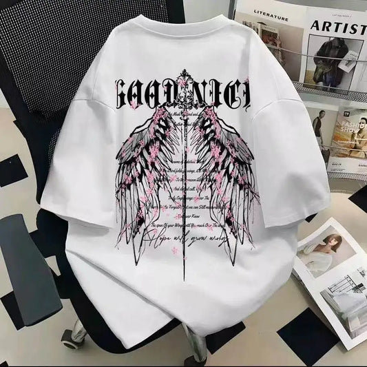 Vintage Graphic Streetwear Cotton T-Shirt With Wing Inspired Artwork Design