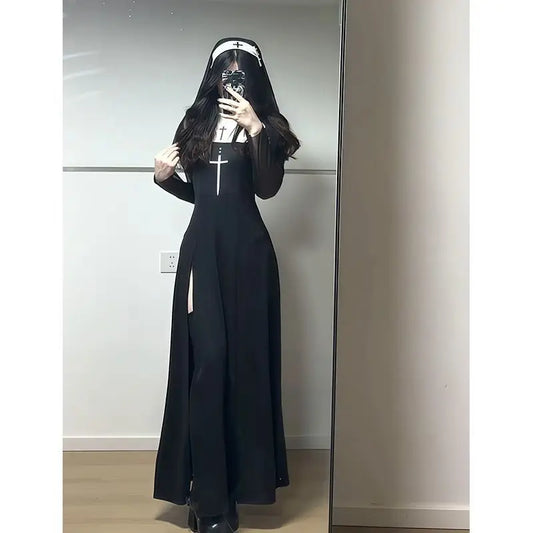 Dark Romantic Hooded Maxi Dress with Gothic Alternative Streetwear Style