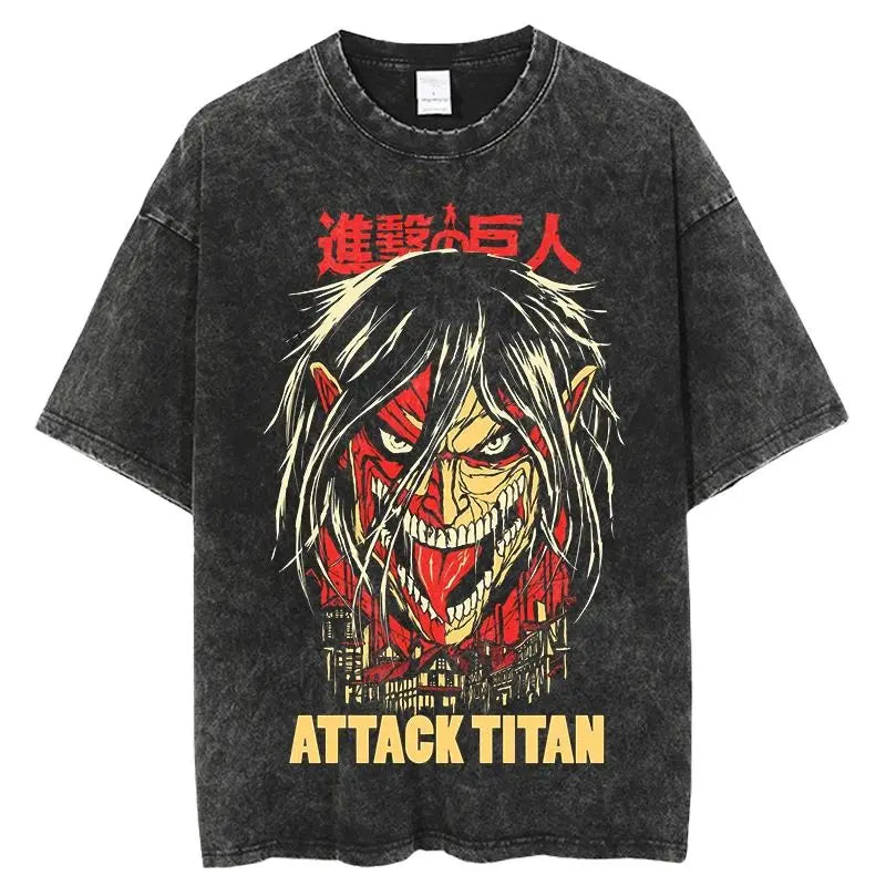 Anime Monster Face Graphic T-Shirt with Dark Manga Streetwear Aesthetic
