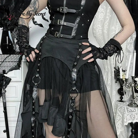 Layered Gothic Corset Dress with Dramatic Alternative Fashion Styling