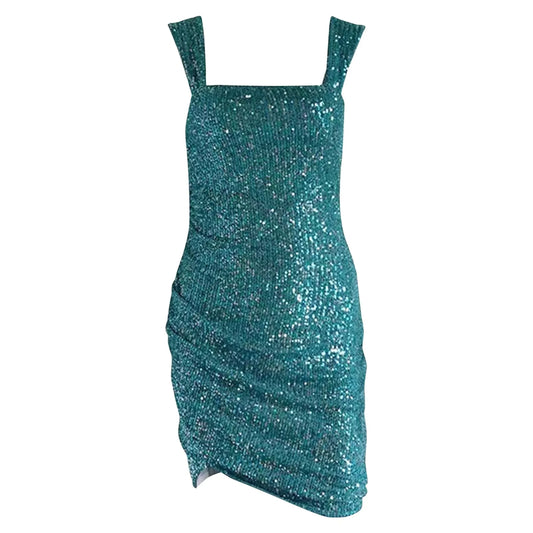 Sparkle Sequin Bodycon Mini Dress with Square Neckline and Sleek Party Fit