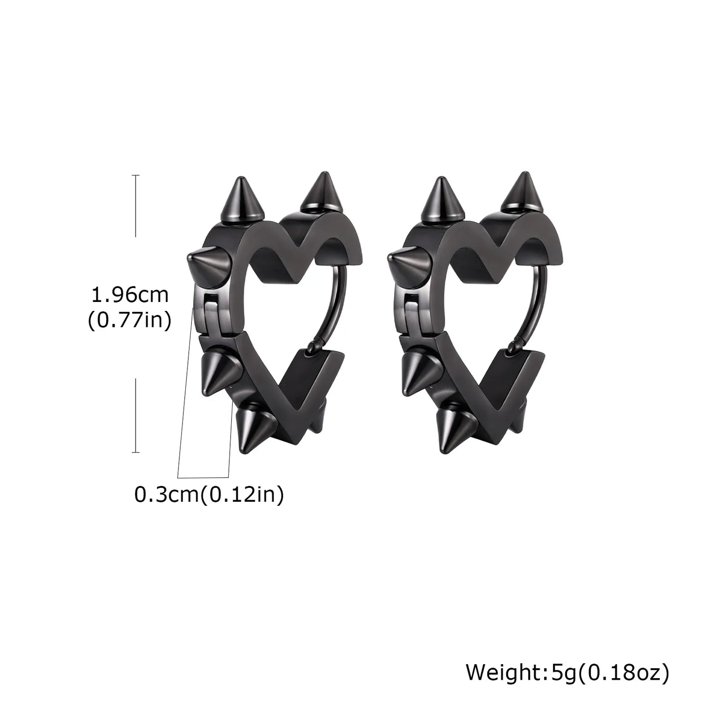 Gothic Heart Hoop Earrings with Rivet Inspired Alternative Fashion Details
