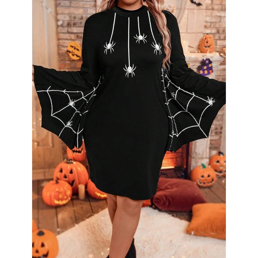 Spiderweb Gothic Sweater Dress with Anime-Inspired Halloween Streetwear Style