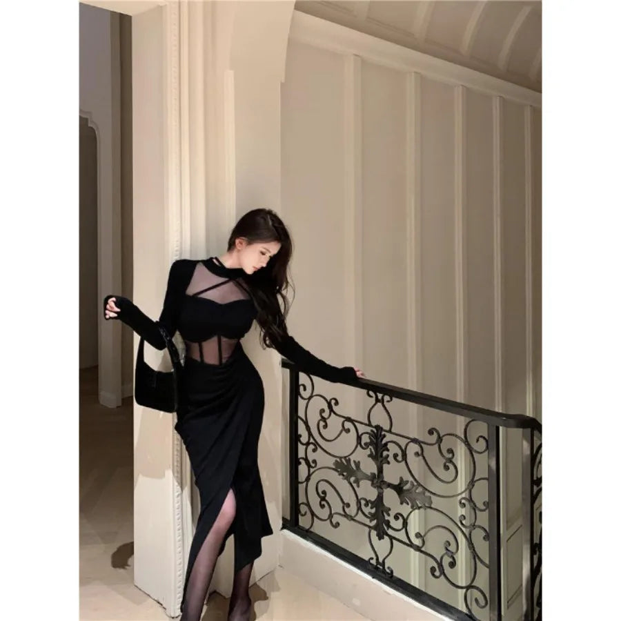 Cutout Strap Detail Gothic Bodycon Alternative Maxi Dress