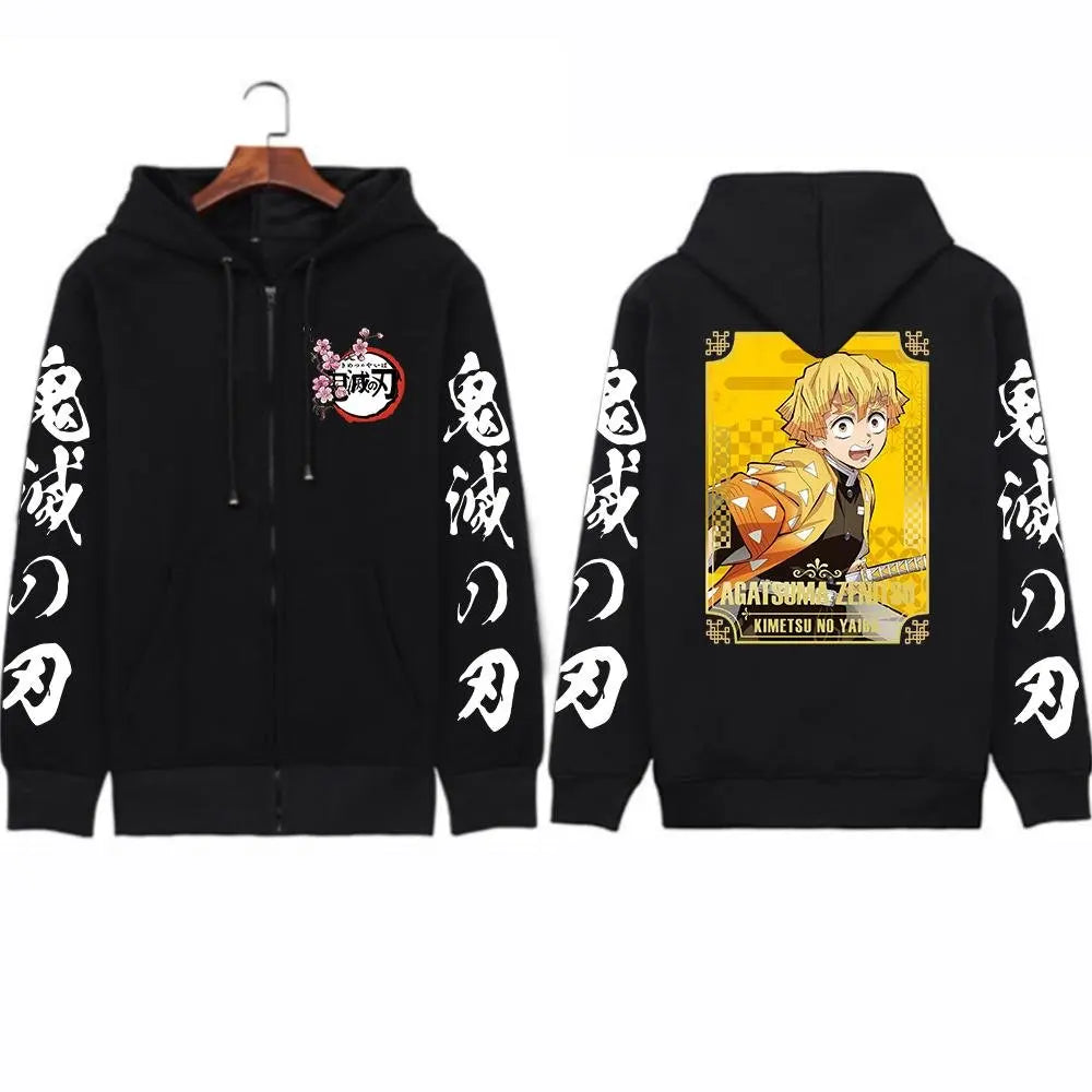 Thunder Warrior Zip Hoodie with Manga Streetwear Artwork