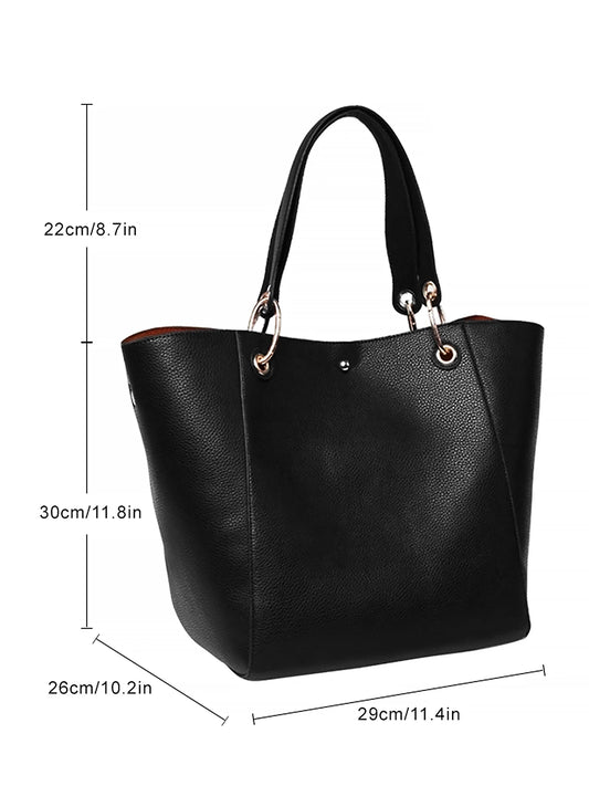 Large Capacity PU Leather Tote Bag with Minimalist Top Handle Design